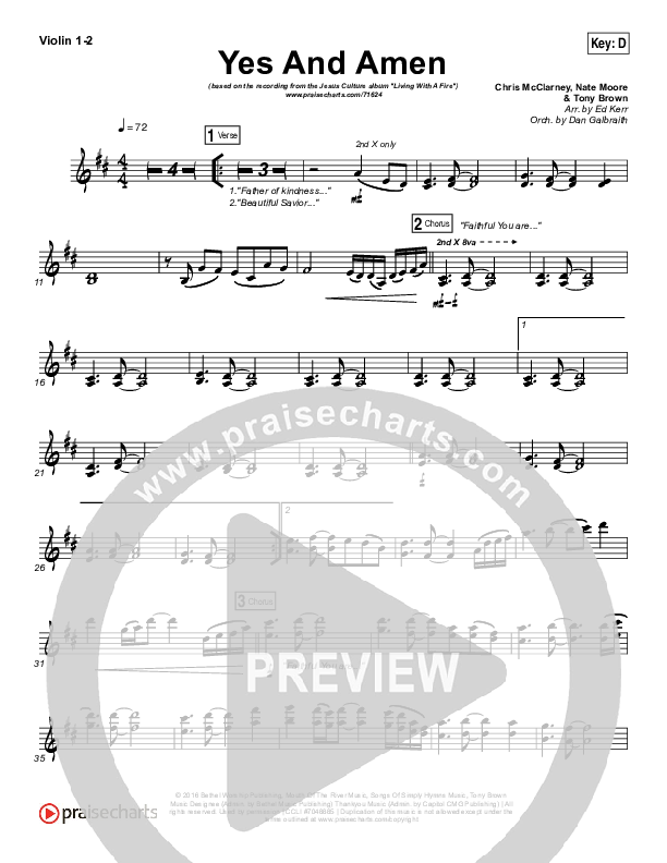 Yes And Amen Violin 1/2 (Jesus Culture / Chris McClarney)