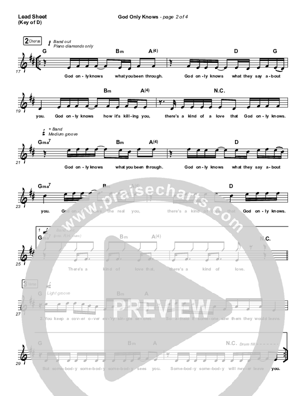 God Only Knows Lead Sheet (Melody) (for KING & COUNTRY)