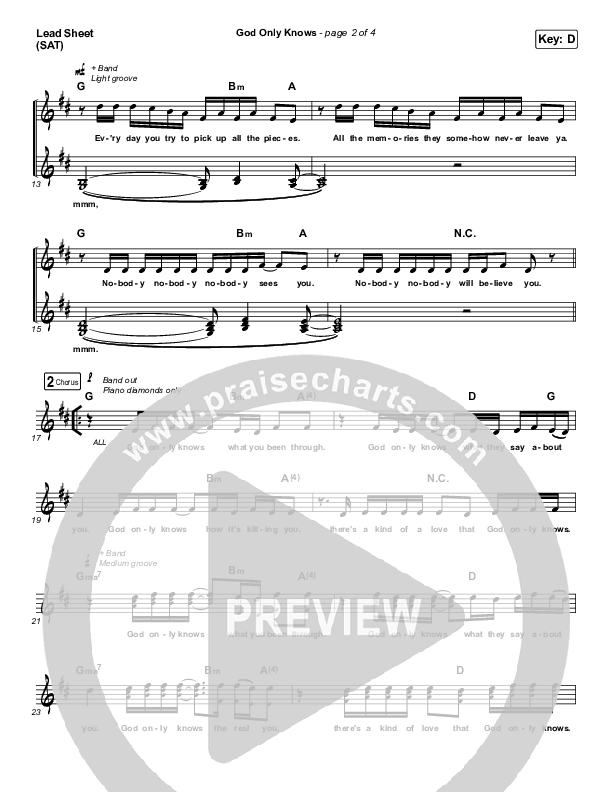 God Only Knows Lead Sheet (SAT) (for KING & COUNTRY)
