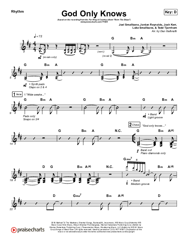 God Only Knows Rhythm Chart (for KING & COUNTRY)