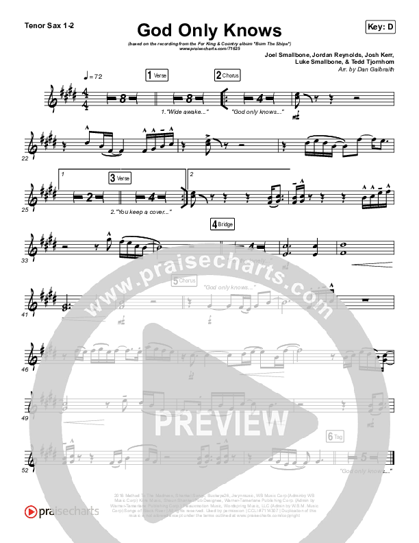 God Only Knows Tenor Sax 1/2 (for KING & COUNTRY)