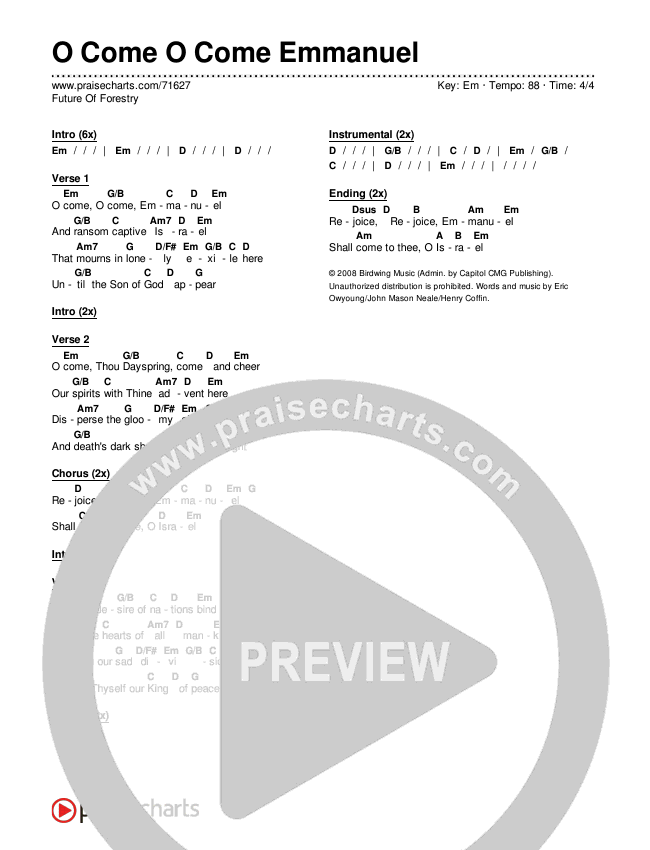 O Come O Come Emmanuel Chords & Lyrics (Future Of Forestry)