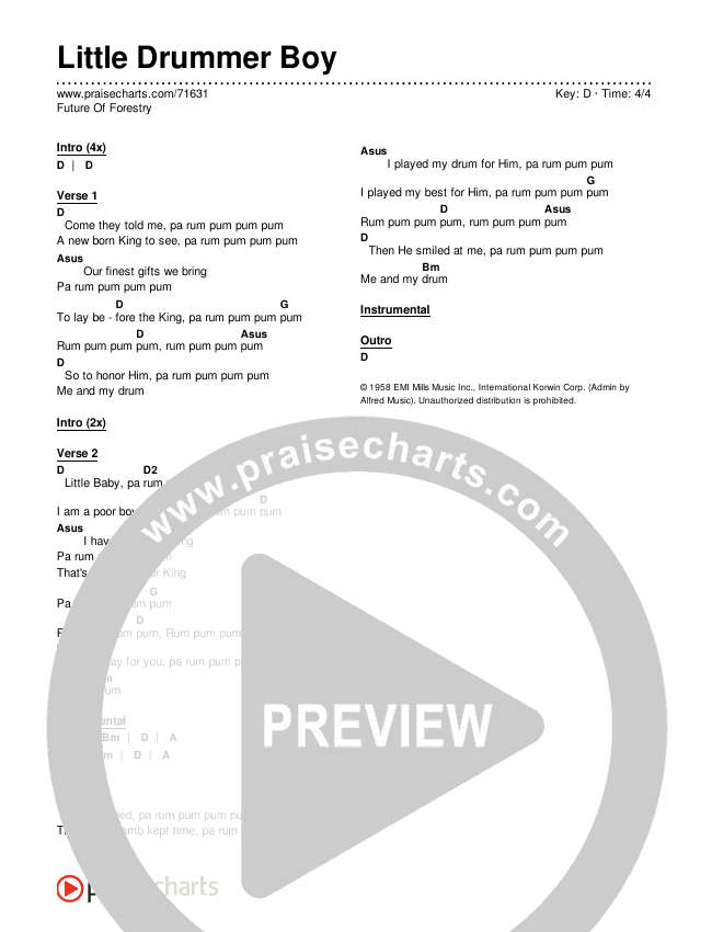 Little Drummer Boy Chords & Lyrics (Future Of Forestry)