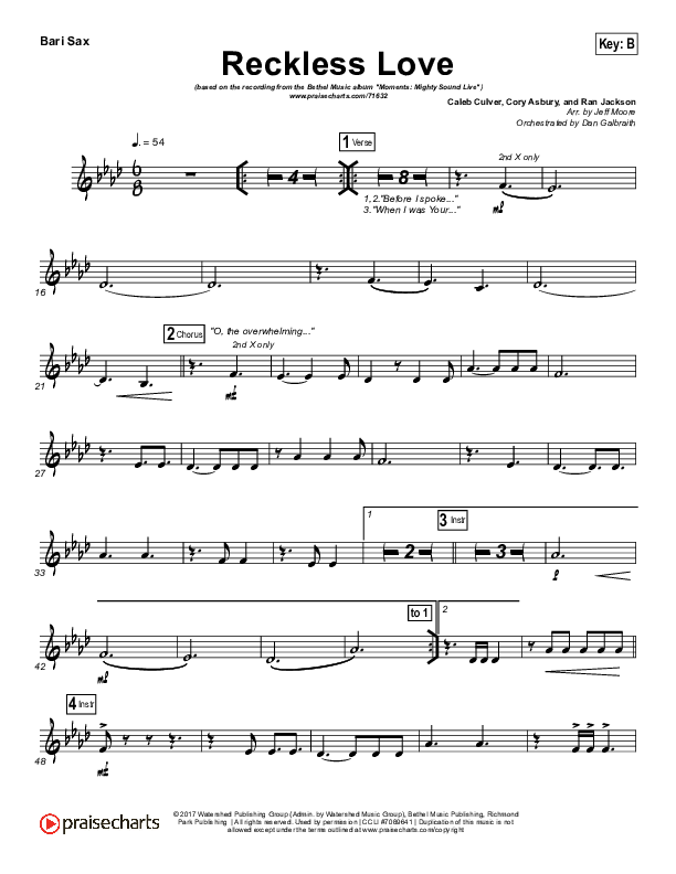 Reckless Love (Spontaneous) Bari Sax (Bethel Music / Steffany Gretzinger)