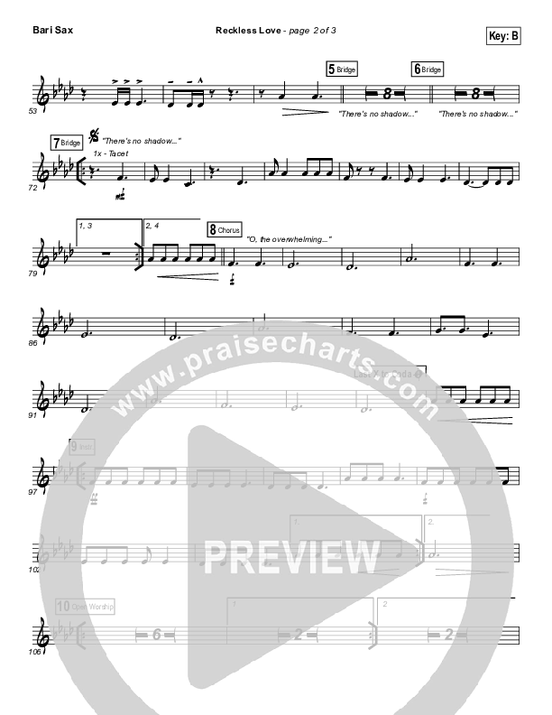 Reckless Love (Spontaneous) Bari Sax (Bethel Music / Steffany Gretzinger)