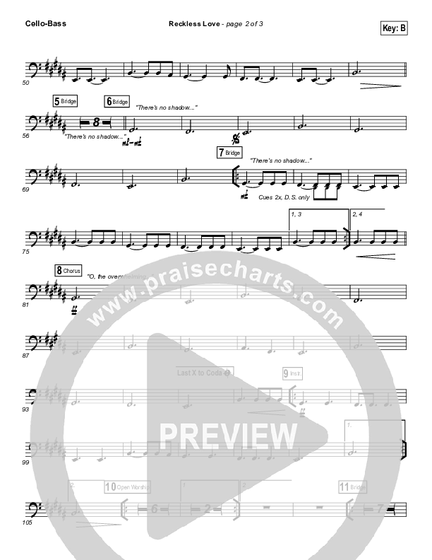 Reckless Love (Spontaneous) Cello/Bass (Bethel Music / Steffany Gretzinger)