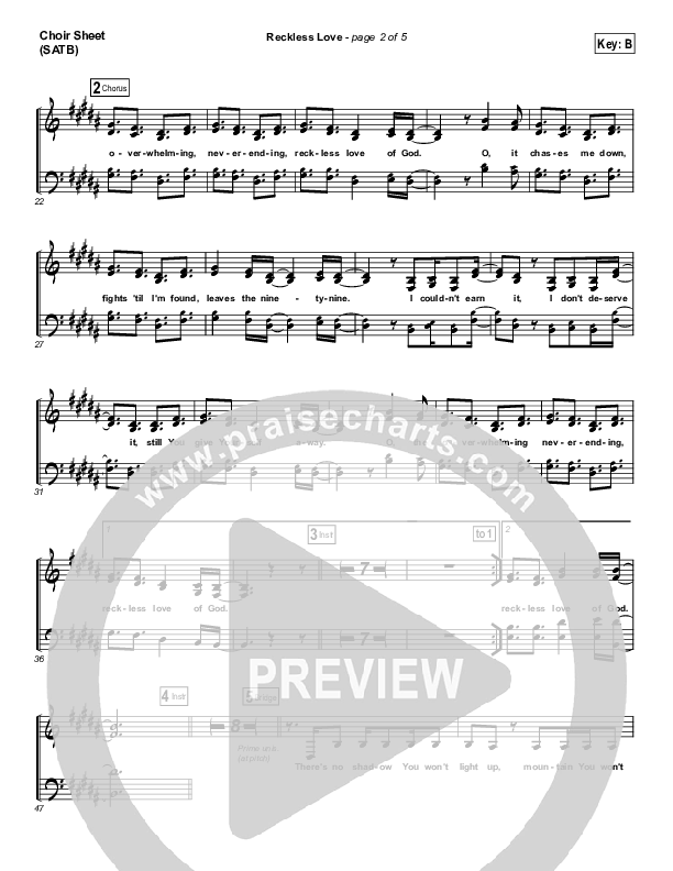Reckless Love (Spontaneous) Choir Sheet (SATB) (Bethel Music / Steffany Gretzinger)
