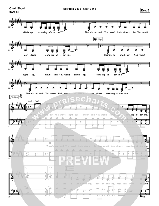 Reckless Love (Spontaneous) Choir Sheet (SATB) (Bethel Music / Steffany Gretzinger)