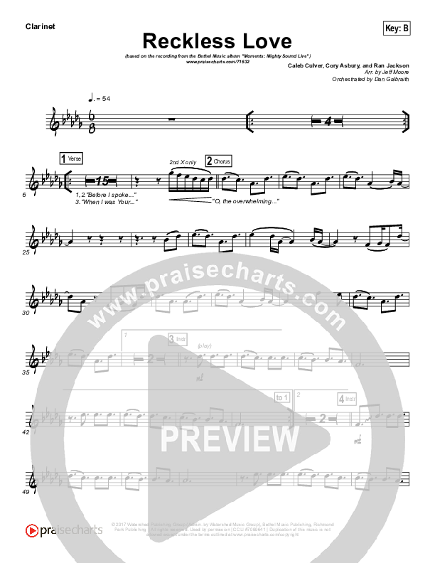 Reckless Love (Spontaneous) Clarinet (Bethel Music / Steffany Gretzinger)