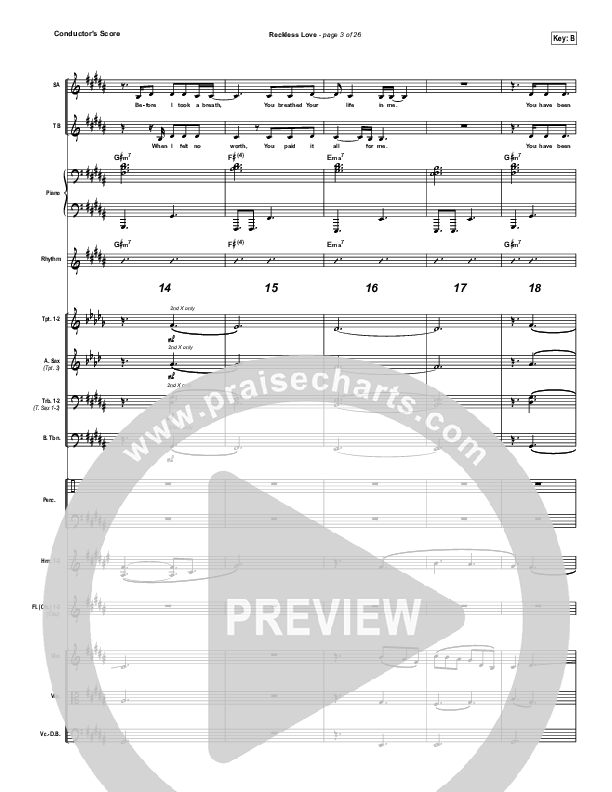 Reckless Love (Spontaneous) Conductor's Score (Bethel Music / Steffany Gretzinger)