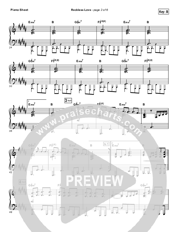 Reckless Love (Spontaneous) Piano Sheet (Bethel Music / Steffany Gretzinger)