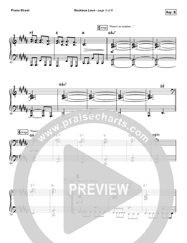 Reckless Love (Spontaneous) Piano Sheet (Bethel Music / Steffany Gretzinger)