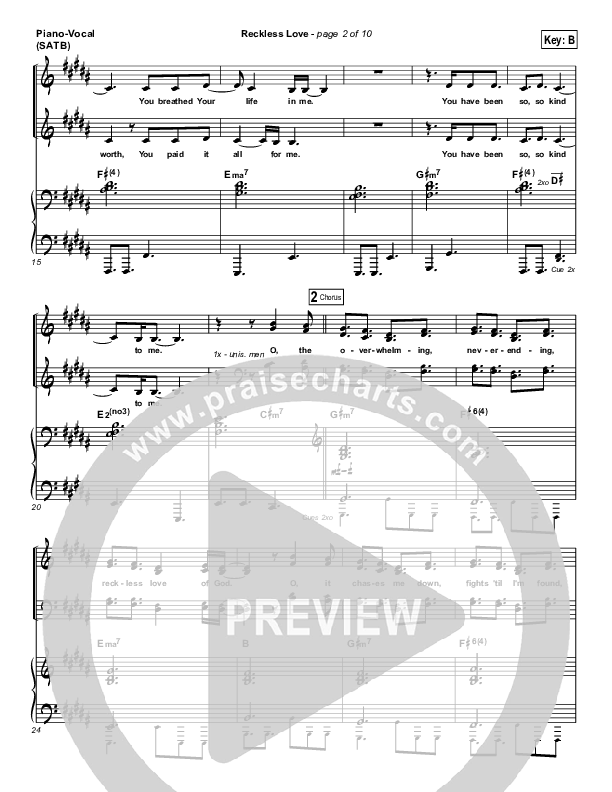 Reckless Love (Spontaneous) Piano/Vocal Pack (Bethel Music / Steffany Gretzinger)