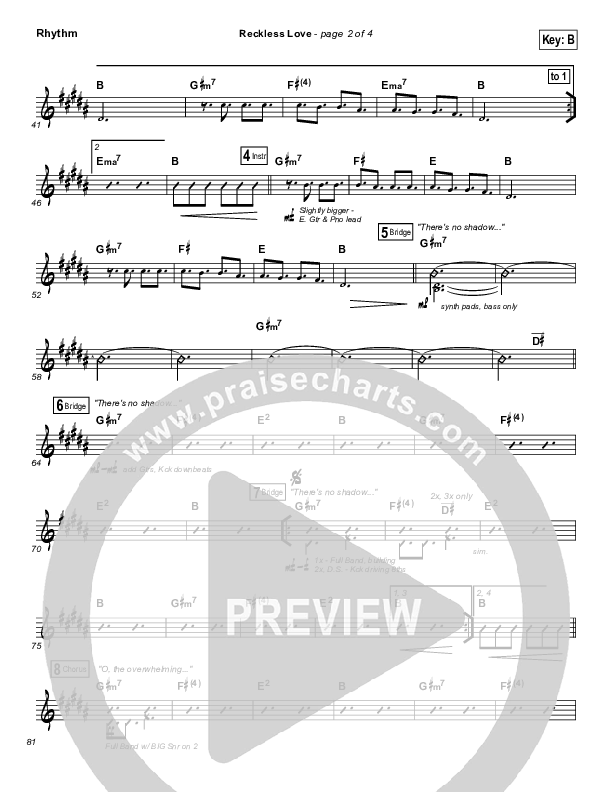 Reckless Love (Spontaneous) Rhythm Chart (Bethel Music / Steffany Gretzinger)