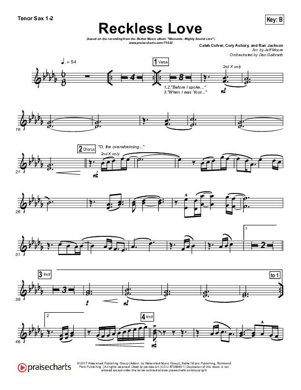 Reckless Love (Spontaneous) Tenor Sax 1/2 (Bethel Music / Steffany Gretzinger)