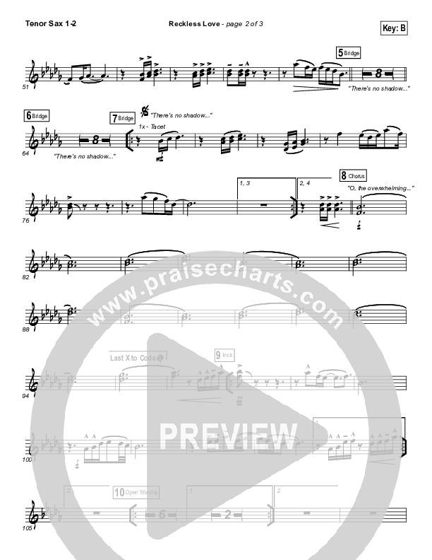 Reckless Love (Spontaneous) Tenor Sax 1/2 (Bethel Music / Steffany Gretzinger)