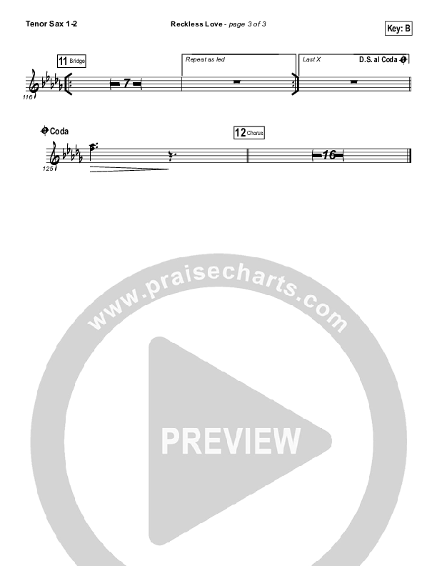 Reckless Love (Spontaneous) Tenor Sax 1/2 (Bethel Music / Steffany Gretzinger)