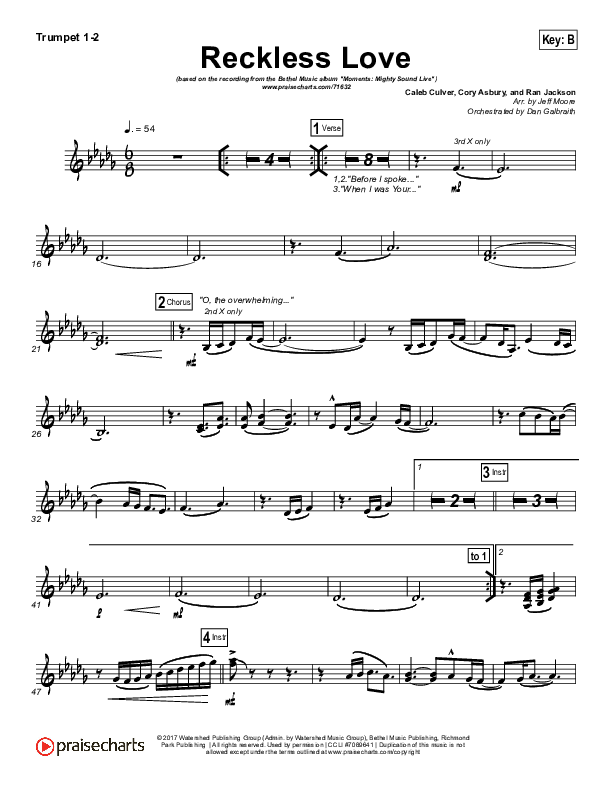 Reckless Love (Spontaneous) Trumpet 1,2 (Bethel Music / Steffany Gretzinger)