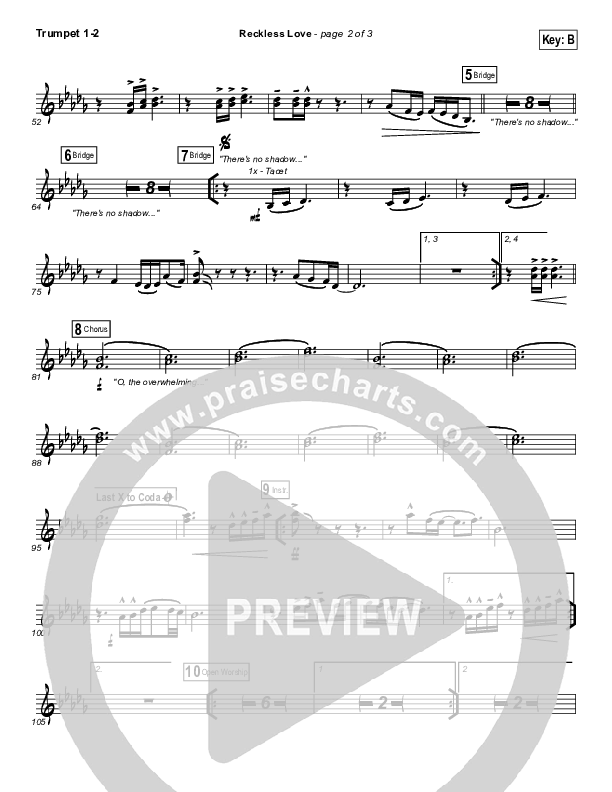 Reckless Love (Spontaneous) Trumpet 1,2 (Bethel Music / Steffany Gretzinger)