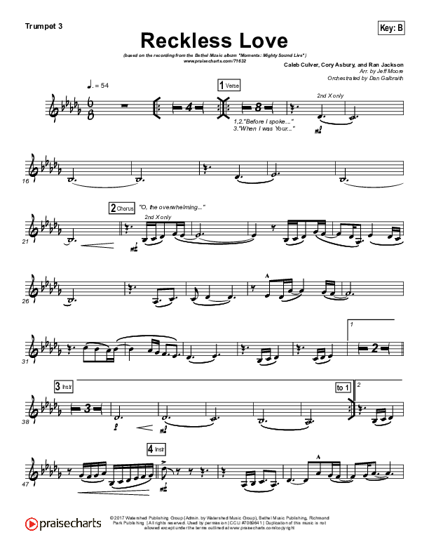 Reckless Love (Spontaneous) Trumpet 3 (Bethel Music / Steffany Gretzinger)
