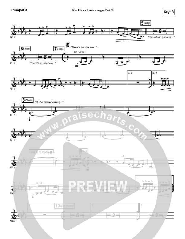 Reckless Love (Spontaneous) Trumpet 3 (Bethel Music / Steffany Gretzinger)