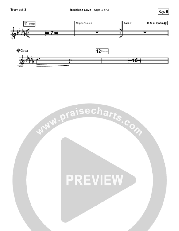 Reckless Love (Spontaneous) Trumpet 3 (Bethel Music / Steffany Gretzinger)