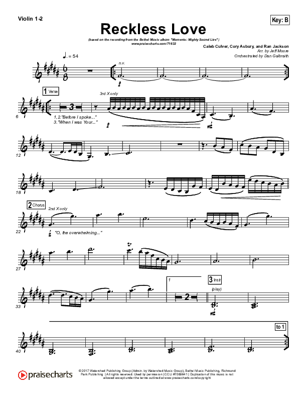 Reckless Love (Spontaneous) Violin 1/2 (Bethel Music / Steffany Gretzinger)
