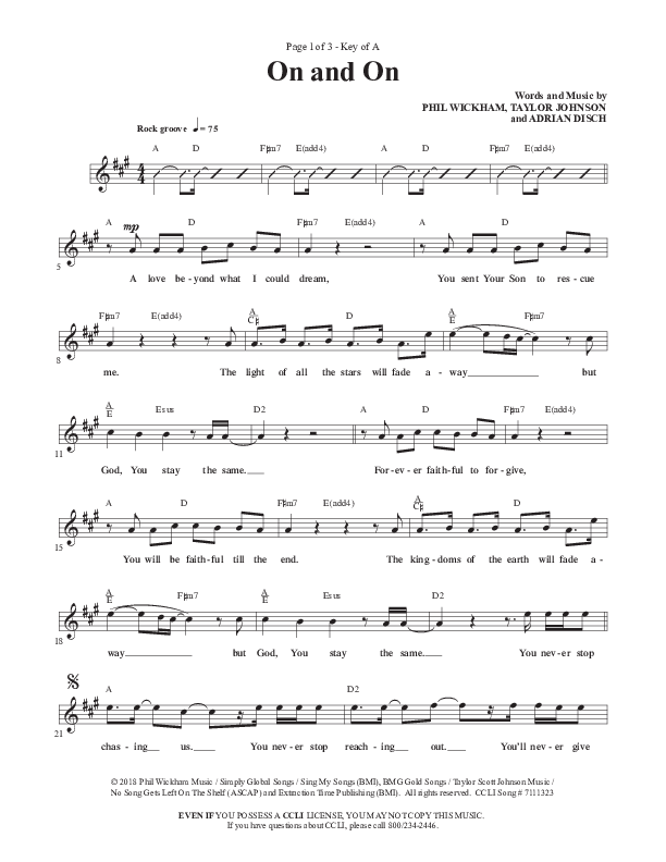 On And On Lead Sheet (Phil Wickham)