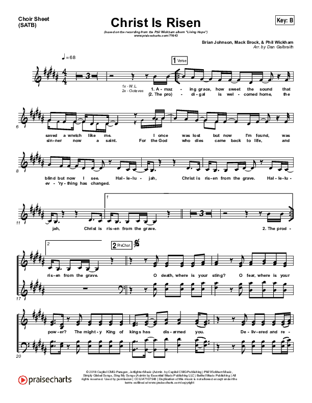 Christ Is Risen Choir Sheet (SATB) (Phil Wickham)