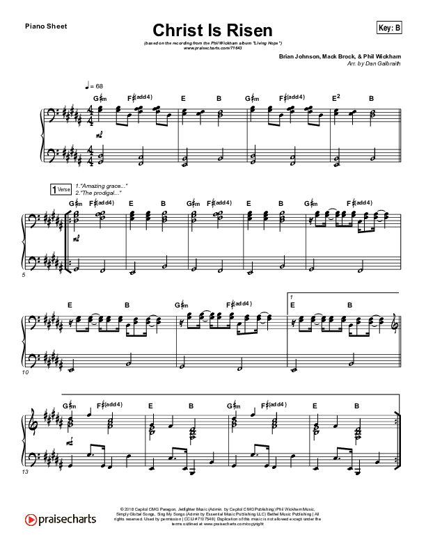 Christ Is Risen Piano Sheet (Phil Wickham)