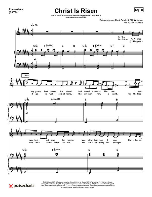 Christ Is Risen Piano/Vocal (SATB) (Phil Wickham)
