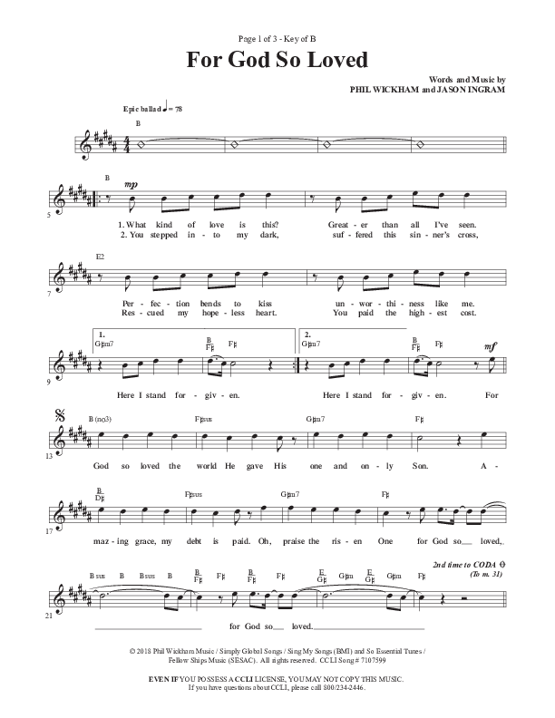 For God So Loved Lead Sheet (Phil Wickham)