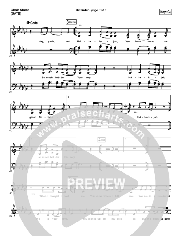 Defender Choir Sheet (SATB) (Jesus Culture /  Katie Torwalt)