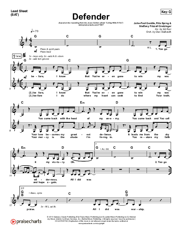 Defender Sheet Music PDF (Jesus Culture / Katie Torwalt) - PraiseCharts