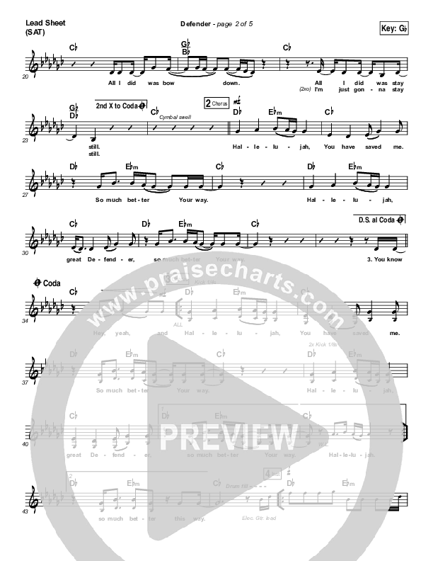 Defender Lead Sheet (SAT) (Jesus Culture / Katie Torwalt)