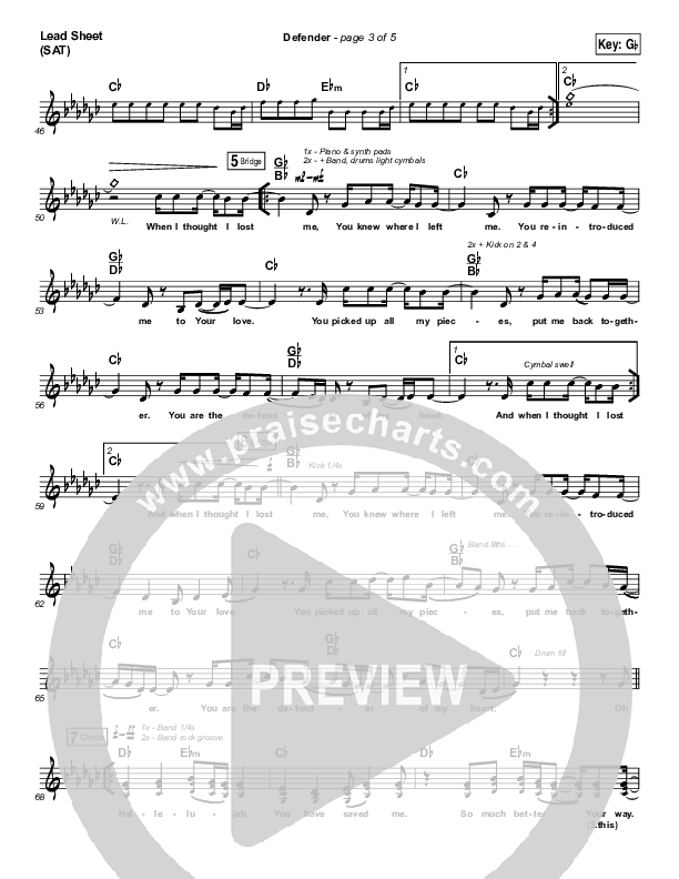 Defender Lead Sheet (SAT) (Jesus Culture / Katie Torwalt)