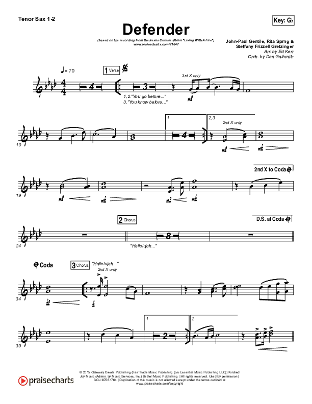 Defender Tenor Sax 1/2 (Jesus Culture /  Katie Torwalt)