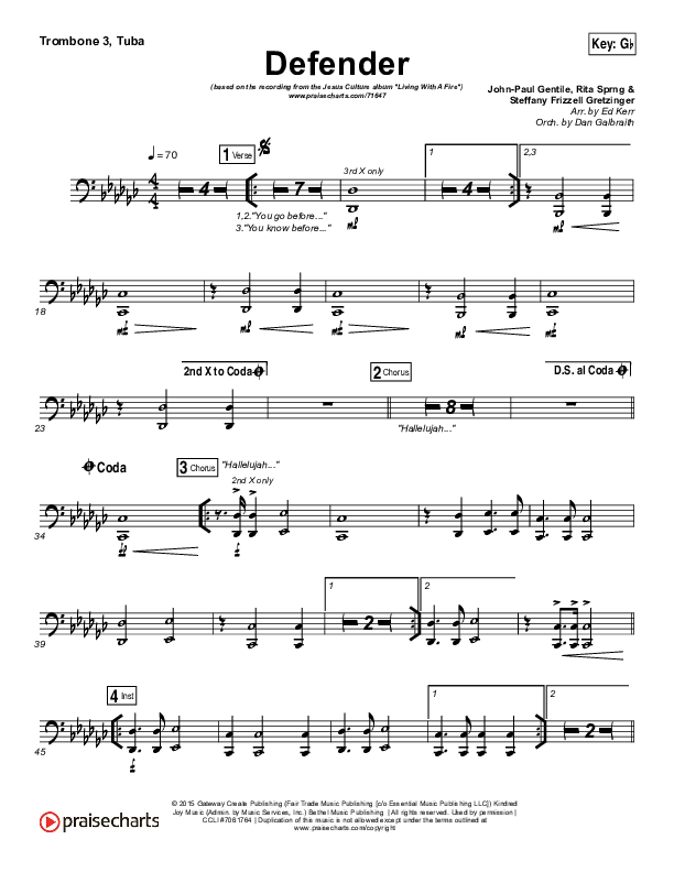 Defender Trombone/Tuba Sheet Music PDF (Jesus Culture / Katie Torwalt