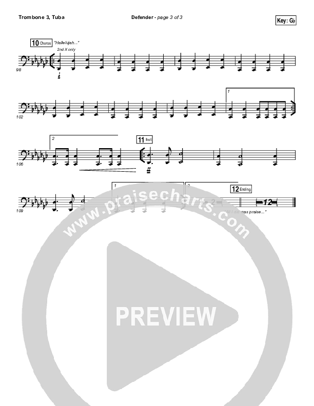 Defender Trombone/Tuba Sheet Music PDF (Jesus Culture / Katie Torwalt