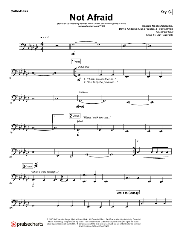 Not Afraid Cello/Bass (Jesus Culture / Kim Walker-Smith)