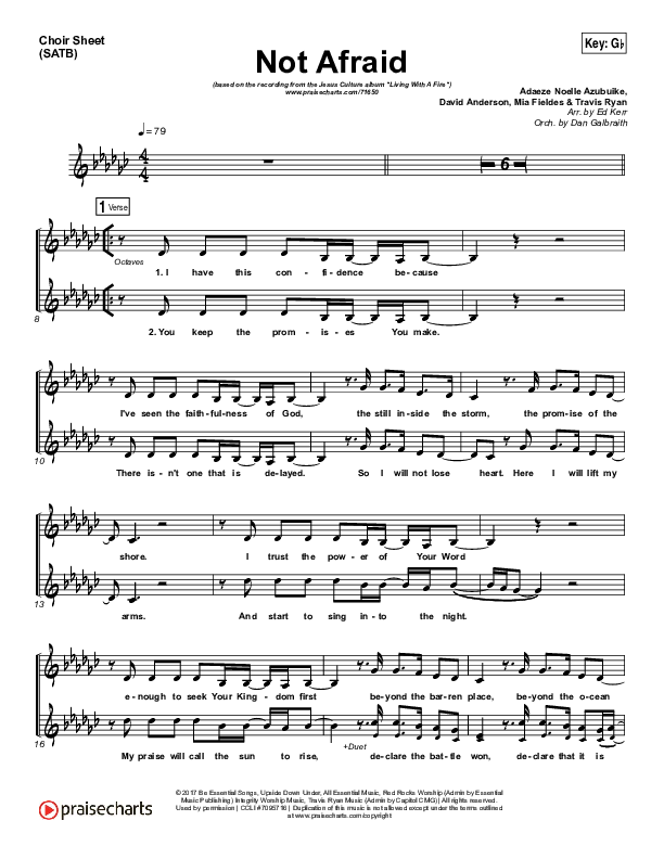 Not Afraid Choir Sheet (SATB) (Jesus Culture / Kim Walker-Smith)