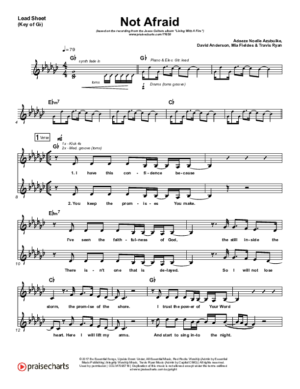 Not Afraid Lead Sheet (Melody) (Jesus Culture / Kim Walker-Smith)