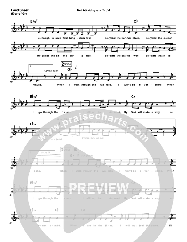 Not Afraid Lead Sheet (Melody) (Jesus Culture / Kim Walker-Smith)