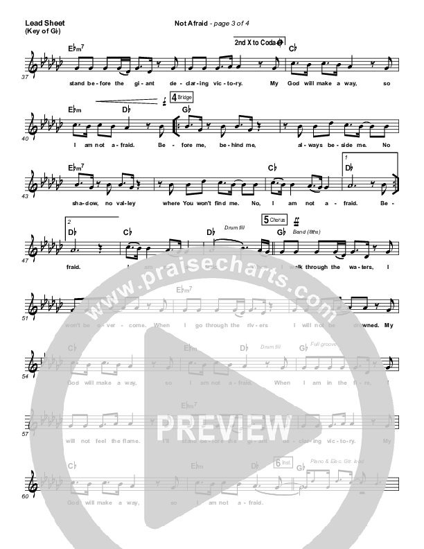Not Afraid Lead Sheet (Melody) (Jesus Culture / Kim Walker-Smith)