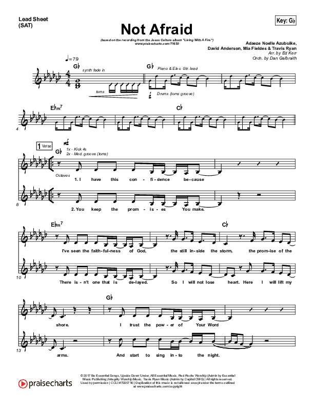 Not Afraid Lead Sheet (SAT) (Jesus Culture / Kim Walker-Smith)