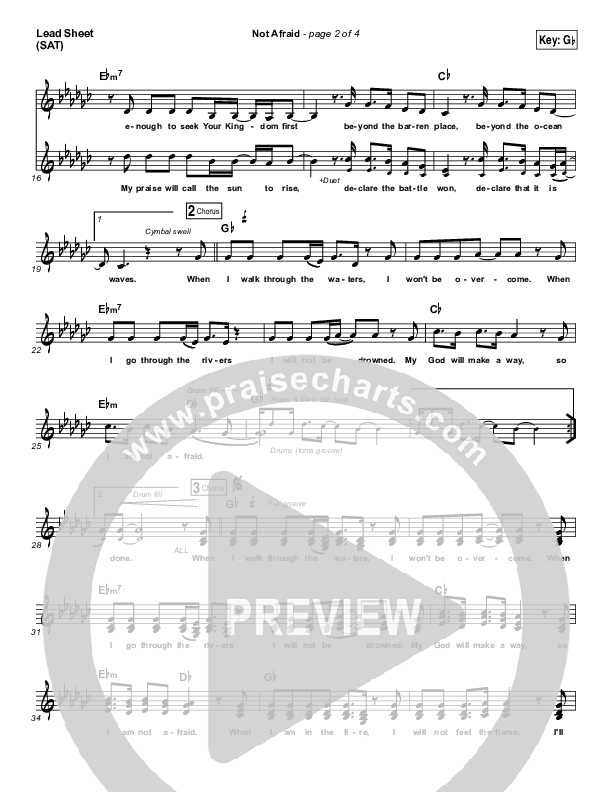 Not Afraid Lead Sheet (SAT) (Jesus Culture / Kim Walker-Smith)