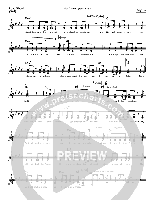 Not Afraid Lead Sheet (SAT) (Jesus Culture / Kim Walker-Smith)