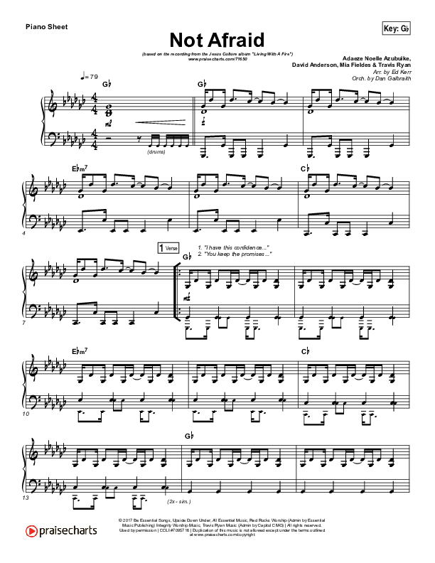 Not Afraid Piano Sheet (Jesus Culture / Kim Walker-Smith)