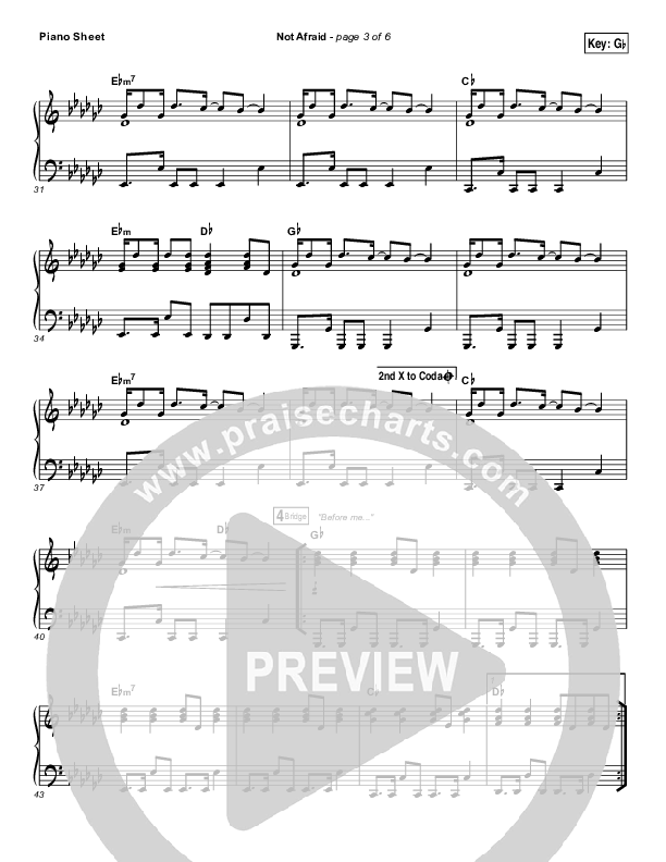 Not Afraid Piano Sheet (Jesus Culture / Kim Walker-Smith)