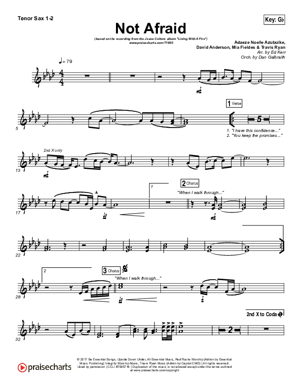 Not Afraid Tenor Sax 1/2 (Jesus Culture / Kim Walker-Smith)